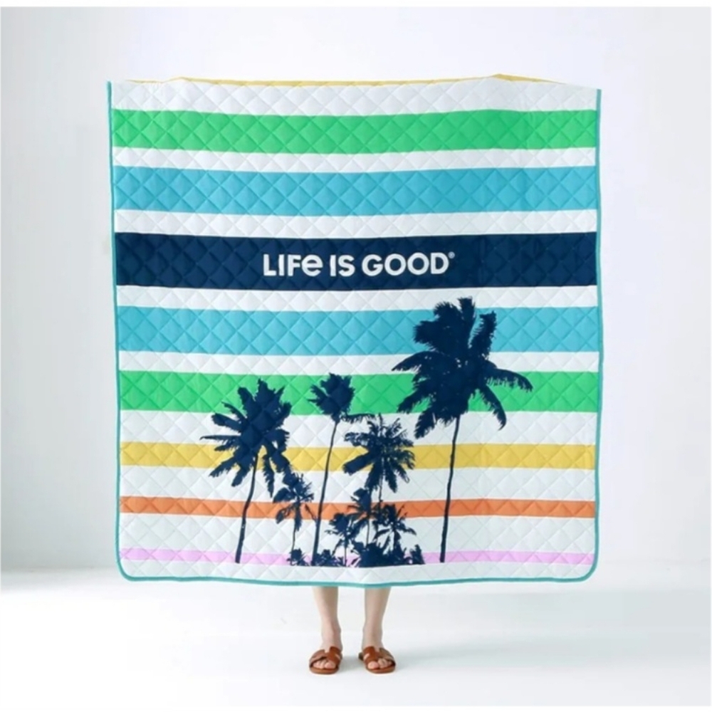 Life is Good® Palm Stripe Packable Outdoor Throw Blanket BNWT SO 1 Left!